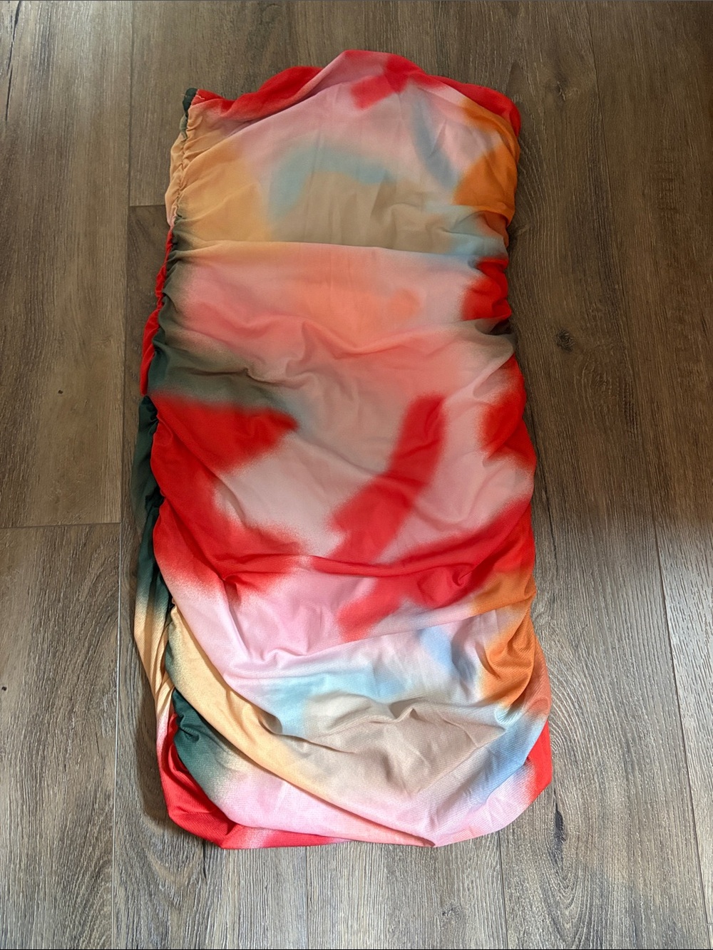 Multicolor Strapless Mini Dress - Vibrant Coral & Pastel Shades